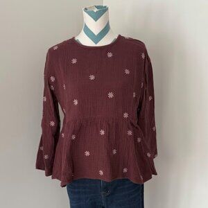 Madewell 100% Cotton Long Sleeve Peplum Top